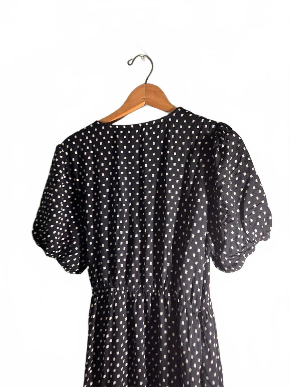 Knox Rose Black & White Dot Print Wrap Dress Size L Puff Sleeve Tiered Midi - Picture 10 of 11